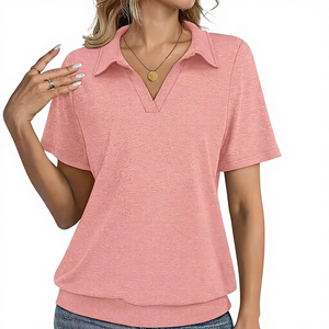 V-Neck for Shirt New Design Knitted Jersey Women's Plus Size Summer Casual Shirts Breathable Eco-Friendly 100% Cotton Front - Product Image 1