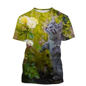 Camiseta de Verano Casual para Hombre, con Estampado 3D, Cuello Redondo, Manga Corta, Talla Grande, Transpirable, con Diseño de Gato y Flores, Estilo Natural - Product Image 5
