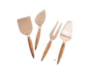 Glossy Steel Heads Stainless Steel <b>Cheese</b> <b>Knives</b> <b>Set</b> | <b>Set</b> of 4 Pieces <b>Cheese</b> <b>Knives</b> Stainless Steel <b>Cheese</b> Spreader Slicer Fork - Product Image 1