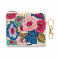 Porte-monnaie perlé rose avec nœud, pochette à fermeture éclair faite à la main avec clip porte-clés, fournisseur en gros