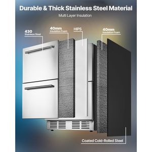 "24" Inch Stainless Steel Dual Drawer Counter <b>Refrigerator</b> with Temperature Control for Outdoor Use - Product Image 5