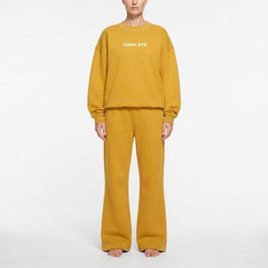 Conjunto Deportivo Personalizado para Mujer, Sudadera Holgada con Pedrería, Cuello Redondo, Manga Larga, Hombros Caídos, Pantalones Anchos de Felpa de Algodón - Product Image 1