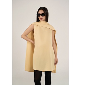Robe Courte Col Rond Vietnam Manches Courtes Boutons Simples Taille Ample Décontractée Minimaliste Fente Latérale Rayures Teintes en Fil - Product Image 1