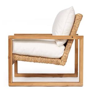 Silla de Comedor Moderna de Ratán Estilo Costero con Tapicería de Algodón, Estructura de Madera, Mueble para Exteriores o Interior, o Silla de Salón - Product Image 3