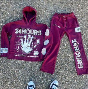 Ensemble de survêtement 2 pièces personnalisé en coton 100% pour l'hiver, avec sweat-shirt et pantalon de survêtement imprimés à l'écran, style streetwear - Product Image 4