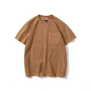 Men's Oversized Washed Cotton Jersey T-<b>Shirt</b> Short Sleeve O-Neck Solid Color Casual Blank <b>Pocket</b> Design - Product Image 3