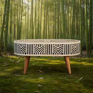 Luxury Handmade <b>Bamboo</b> Wood Accent Side <b>Table</b> Bone Inlay Modern Designer Furniture Living Room Bedroom Decor India RR - Product Image 2