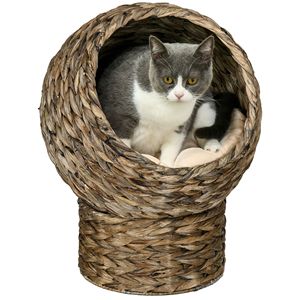 20 \ "naturale intrecciato marrone scuro gatto letto rialzato cesto gattino sedia casa con cuscino - Product Image 1