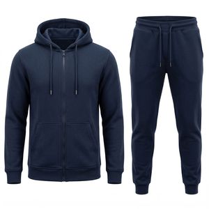 Ensemble de survêtement à capuche pour homme, couleur unie, coton, coupe décontractée, sweat-shirt et pantalon longs, tenue d'automne - Product Image 1