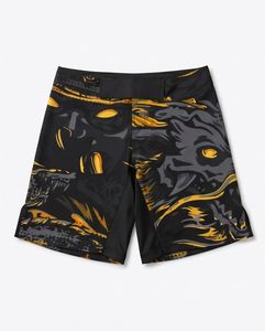 Shorts MMA pour hommes, noir et jaune, imprimé dragon, 100% polyester, séchage rapide, coupe classique, pour entraînement en arts martiaux mixtes - Product Image 1