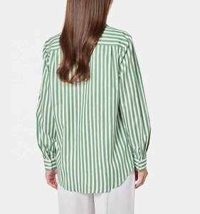 Women's Classic Green and <b>White</b> Geometric Long Sleeve Button Down <b>Shirt</b> with Collar Office Skinny Woven - Product Image 3