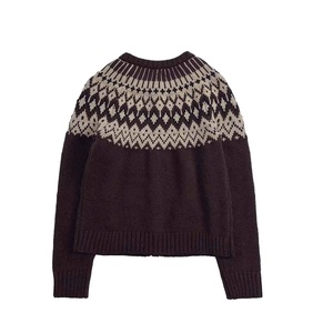 Cardigan en laine tricotée pour femme, motif géométrique, boutons sur le devant, col rond, manches longues, pull décontracté pour l'hiver - Product Image 3