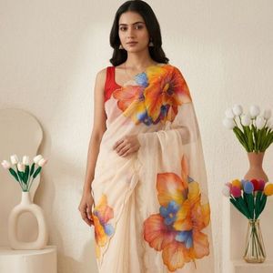 Sari de seda con estampado floral premium y magnífico, con trabajo de diseñador Katdana, precio al por mayor de Royal Export - Product Image 1