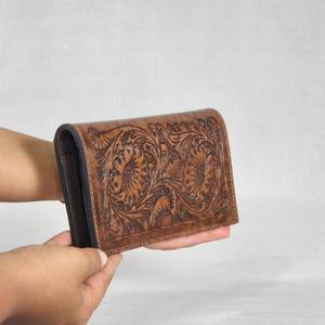 Handmade Genuine Leather <b>Long</b> <b>Wallet</b> With Embossing Floral Pattern Vintage Style Fold Closure Unisex Daily Use - Product Image 3