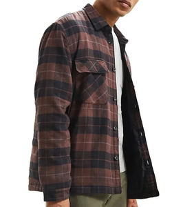 Customized 100% Cotton Flannel Solid Embossed Yarn Dyed <b>Shirt</b> Men <b>Quilted</b> Lined Brushed Buttons Formal Stand Breathable Spring - Product Image 2