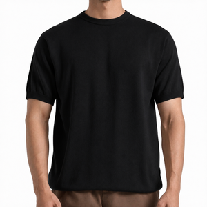 Men's <b>Black</b> O-Neck Short Sleeve <b>T</b>-<b>Shirt</b> Regular Fit Knitted 100% Cotton Casual Solid Color Digital Eco-Friendly <b>Plain</b> Dyed - Product Image 1