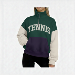 Sweat-shirts d'hiver longs en molleton épais avec fermeture éclair pour femmes, unisexe, col rond personnalisé, logo brodé sur le devant - Product Image 1