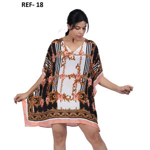 Vestido Kaftán Mini de Playa Bohemio, Ecológico, de Satén de Viscosa con Estampado Digital, Cuello en V, Transpirable y Asimétrico - Product Image 1