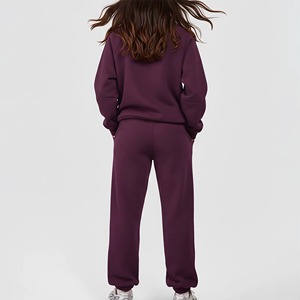<b>Women's</b> <b>Purple</b> Half-Zip Hooded Sweatshirt Jogger Set Loose Fit Full Sleeve Solid Color Casual <b>Tracksuit</b> With Side Pockets - Product Image 4