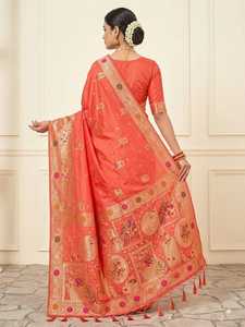 ASHMITAS COLLECTIONS Sari en soie Katan Banarasi traditionnel avec broderie Zari dorée, motifs floraux, pour occasions de mariage, longueur ras du sol pour femme - Product Image 4