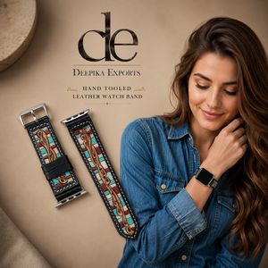 Premium Handmade Tooled Genuine Leather Watch Band customized Boho Western Floral Design Soft Replacement Leather Watch <b>Straps</b> - Product Image 6