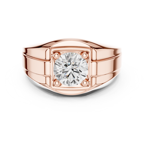 Bague signet de luxe pour homme en or rose 14 carats, diamant de laboratoire classique solitaire taille brillant rond, 2 carats - Product Image 1