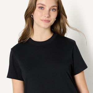 T-shirt à manches courtes col rond noir pour femme, coupe classique, 100% coton jersey, couleur unie, respirant, toutes saisons - Product Image 2