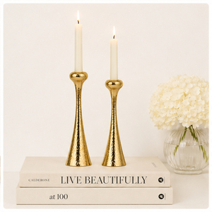 Hammered Gold Metal Taper Candle <b>Holders</b> Set Handmade Modern <b>Brass</b> <b>Candlestick</b> Stand for Home Decor And Festive Table Decor - Product Image 6