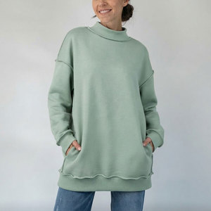 Sudadera Oversize Blanca de Cuello Alto para Mujer, Hombros Caídos, Manga Larga, Color Sólido, Tejida, Casual, para Otoño - Product Image 3