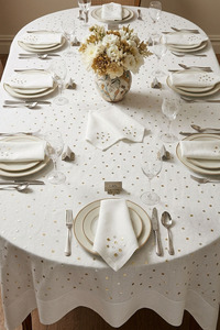Wholesale Customized Modern <b>Tablecloth</b> Cotton/Linen Blend Embroidered Gold & Silver Dots Durable Washable Full Sizes <b>Table</b> Cover - Product Image 4