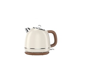 <b>Retro</b> Electric <b>Kettle</b> Cream Color Metal Body Wood Handle Matte Finish - Product Image 1