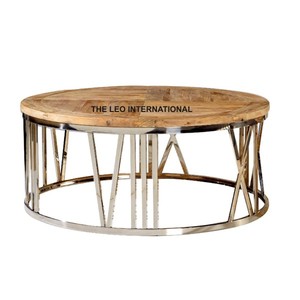 Mesa de Centro Redonda de Estilo Nórdico Minimalista y Lujosa para Sala de Estar, con Estructura de Acero Inoxidable, para Entrada y Uso en Villas - Product Image 1