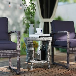 "Woven Gray 2-Tier Outdoor Patio <b>Coffee</b> <b>Table</b> with Composite Wood Top & PE Rattan Storage" - Product Image 2