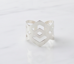 <b>Silver</b> Geometric Metal <b>Napkin</b> Rings Laser Cut Diamond Pattern Modern Table Decoration For Party Use - Product Image 1