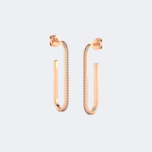 Pendientes colgantes de arco alargado con diamantes de laboratorio redondos de 0.30 CTW, oro, VVS2, color EF, corte brillante, joyería fina para la oreja. - Product Image 1