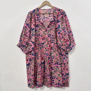 Vestido Casual Midi para Mujer, Tejido 100% Algodón, Liso, Manga Corta, Cintura Imperio, Estilo Babydoll, Cuello en V, Holgado, Funcional - Product Image 1