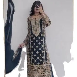 Couleur noire Engagement le plus attrayant spécial indien et pakistanais Georgette Salwar costume avec ensemble Dupatta assorti - Product Image 1