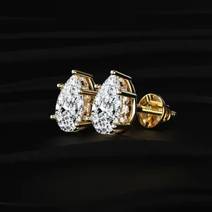 Pendientes de Diamante Cultivado en Laboratorio con Corte de Pera, Halo Oculto, Chapados en Oro, 2CT, para Uso Diario, Boda, Compromiso - Product Image 3