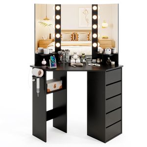 3-colore LED illuminato specchio e presa di corrente angolo Vanity Desk per trucco vanità - Product Image 4