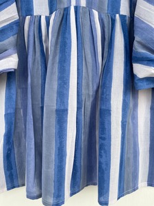 Chemisier en coton rayé bleu et blanc pour femme avec manches ballon, col à volants, coupe ample, décontracté, printemps-été, style bohème - Product Image 4