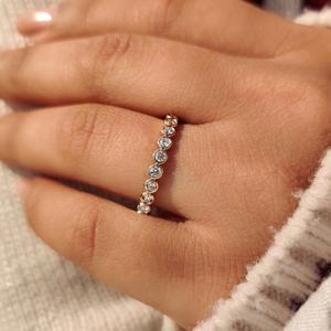925 Silver Bezel Set Full Eternity Band Gold Plated <b>Bubble</b> Diamond Ring Moissanite <b>Wedding</b> Jewelry for Women - Product Image 2