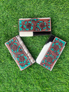 กระเป๋าสตางค์หนังวัวแท้ลายดอกไม้สไตล์ตะวันตกสำหรับผู้หญิงกระเป๋าคลัทช์ใส่บัตรเครดิต - Product Image 4