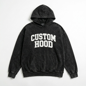 Sweat à capuche surdimensionné personnalisé pour homme en coton French Terry, style streetwear décontracté, imprimé lettres noires, poche avant - Product Image 1
