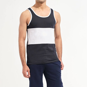 <b>Men's</b> Black <b>White</b> Color Blocked Sleeveless Tank Top O-Neck Breathable Cotton Casual Summer Wear Regular Fit Pullover Outerwear - Product Image 1
