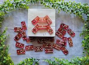 Handmade Epoxy Resin Dominoes Set With <b>Pressed</b> <b>Flowers</b> And Gold Accents Green Custom Shape For Home Decoration - Product Image 4