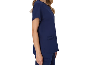 Blouse d'hôpital bleu clair à col en V pour femme, en coton et polyester, manches courtes, vente en gros de vêtements de travail médicaux - Product Image 2