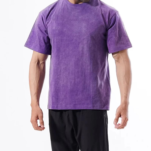 Men's Purple O-Neck Short Sleeve T-Shirt Regular Fit Casual Jersey Knitted Solid Pattern Blank <b>Design</b> - Product Image 5