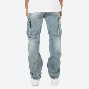 GENERSA SPORTS Jeans droits pour hommes de haute qualité, légers, style hip-hop, couleur unie, devant plat, lavage enzymatique, en velours côtelé extensible - Product Image 3