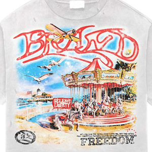 BRAVO Freedom Carousel Print <b>Men's</b> Short Sleeve T-Shirt Regular Fit <b>Turtleneck</b> Formal Jersey 100% Cotton Front Logo <b>White</b> - Product Image 5