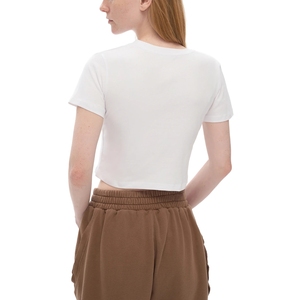 Camiseta Blanca Ajustada de Algodón para Mujer, Cuello Redondo, Estilo Básico, Casual, al por Mayor - Product Image 4